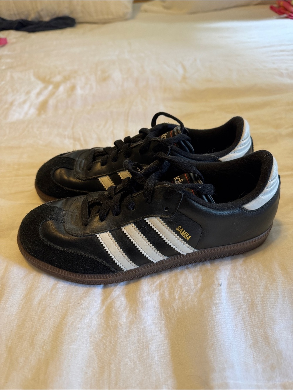adidas Black Leather Original Samba Sneakers with White Stripes